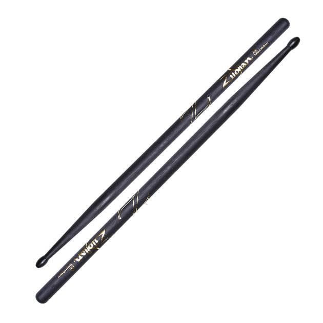Zildjian Hickory 5B nylon black drumsticks, standard size, with black nylon tips, ideal for drumming and percussion playing.