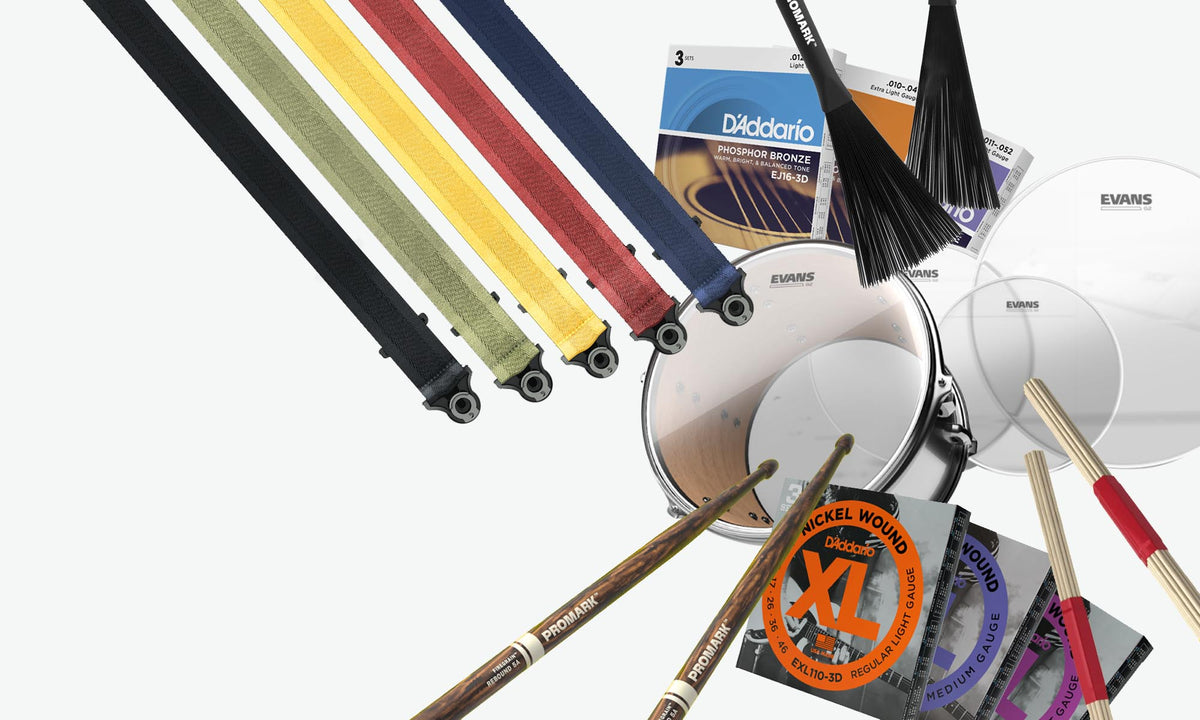 D'Addario Deals on Sticks, Brushes, Drum Heads and Guitar Strings.