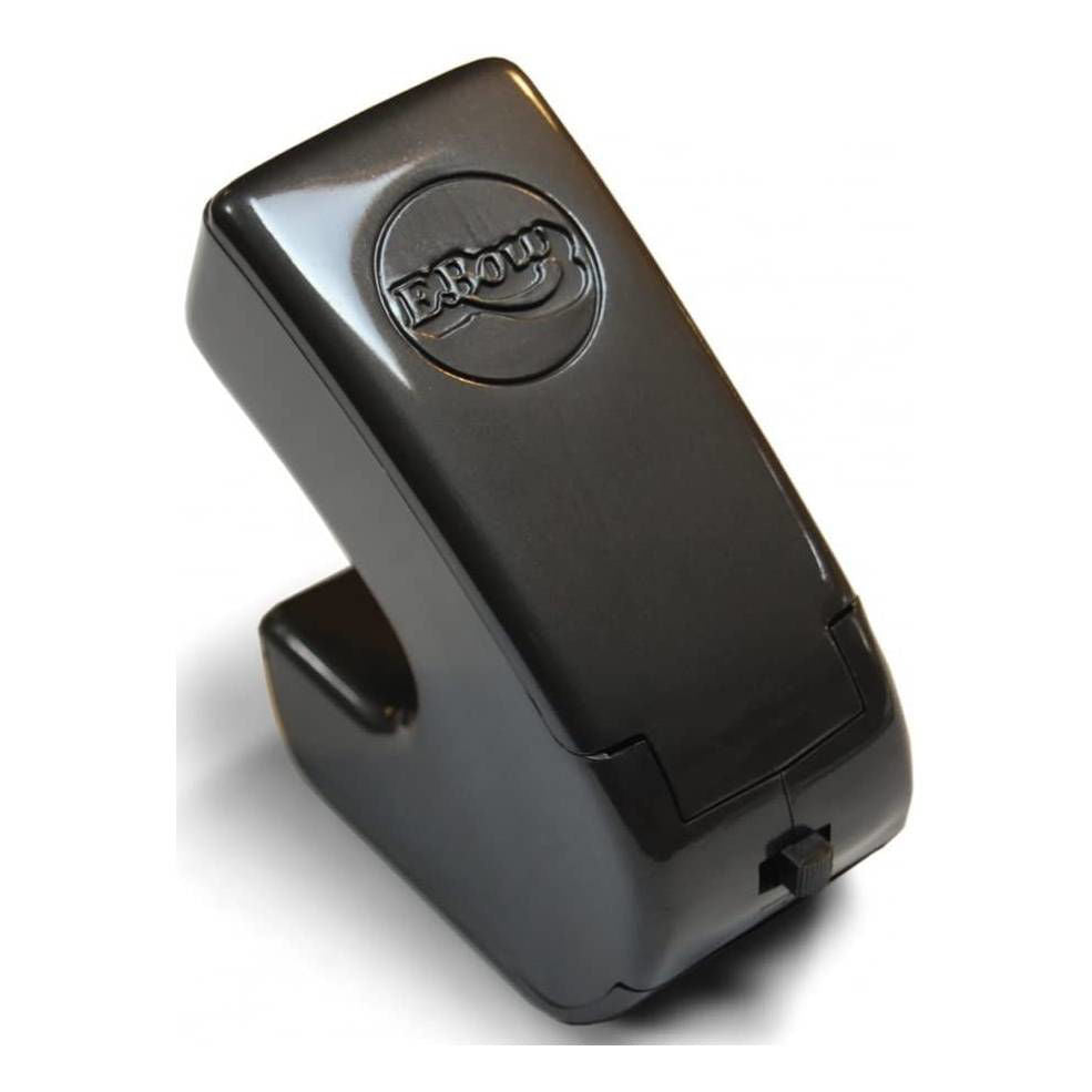 EBOW hand-held electronic bow for electric guitar, effects accessory, showing the compact device used to create sustained notes.