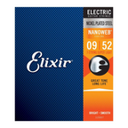 Elixir Nanoweb 7-string electric guitar strings, super light gauge 9-52, displayed on the packaging for Elixir brand.
