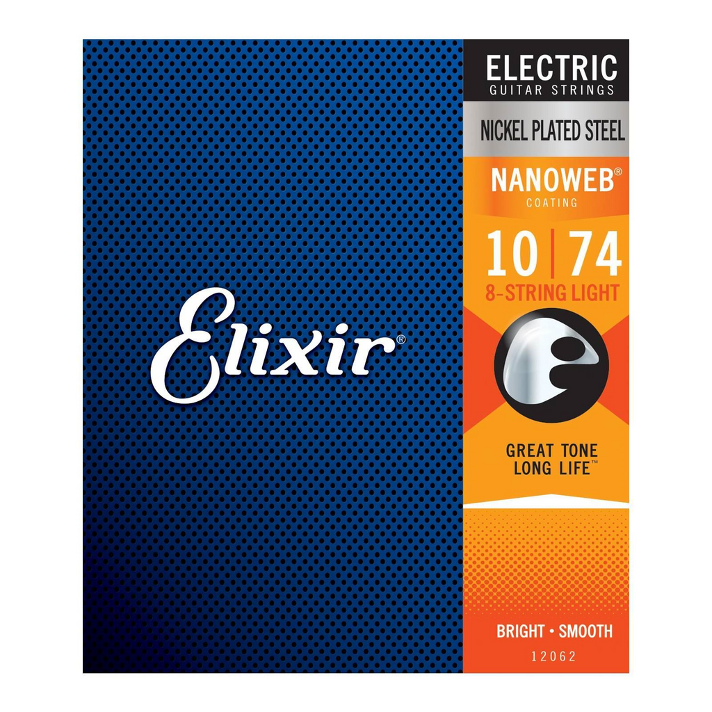 Elixir 12062  Nanoweb 8-String Electric Guitar Strings Light 10-74