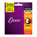 Elixir 16538 Nanoweb 80/20 11-52 3 Pack Custom Light Acoustic Guitar String