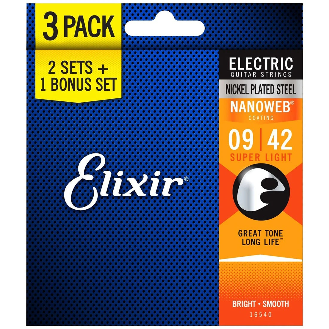 Elixir 16540 Nanoweb Electric 9-42 3 Pack Super Light Electric Guitar Strings