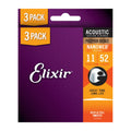 Elixir 16544 Nanoweb Phosphor Bronze 11-52 3 Pack Custom Light Acoustic Strings