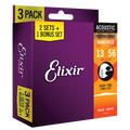 Elixir 16570 Nanoweb Phosphor Bronze 13-56 3 Pack Medium Acoustic Strings