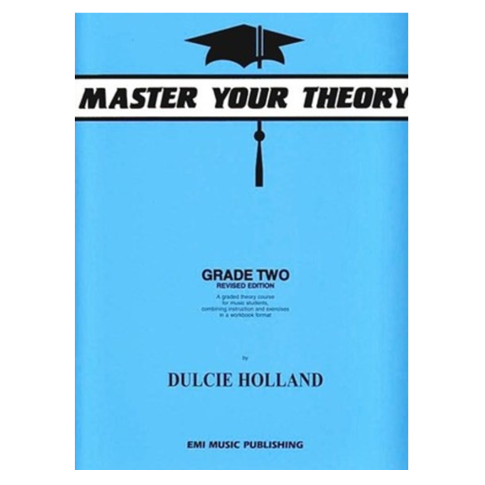 Dulcie Holland Master Your Theory Grade 2 music theory guide, EMI brand, showing the book cover with musical notes and grade level.