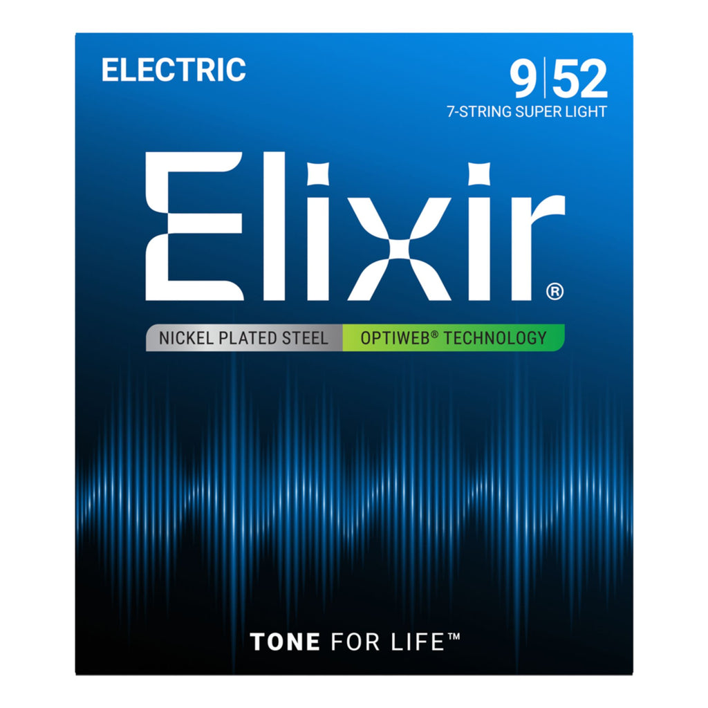 Elixir 19007 Optiweb Electric Guitar Strings 7 String Super Light 9-52