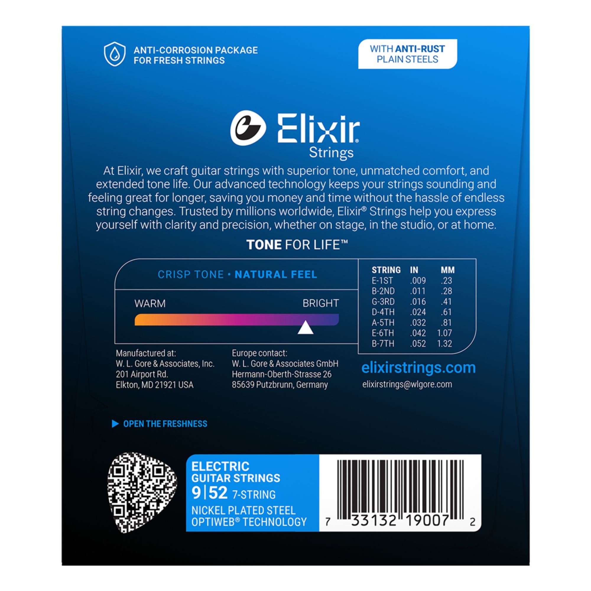 Elixir 19007 Optiweb Electric Guitar Strings 7 String Super Light 9-52
