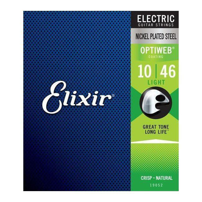 Elixir Elixir 10-46 electric guitar strings with OPTIWEB coating, light gauge, showing the packaged strings and branding.