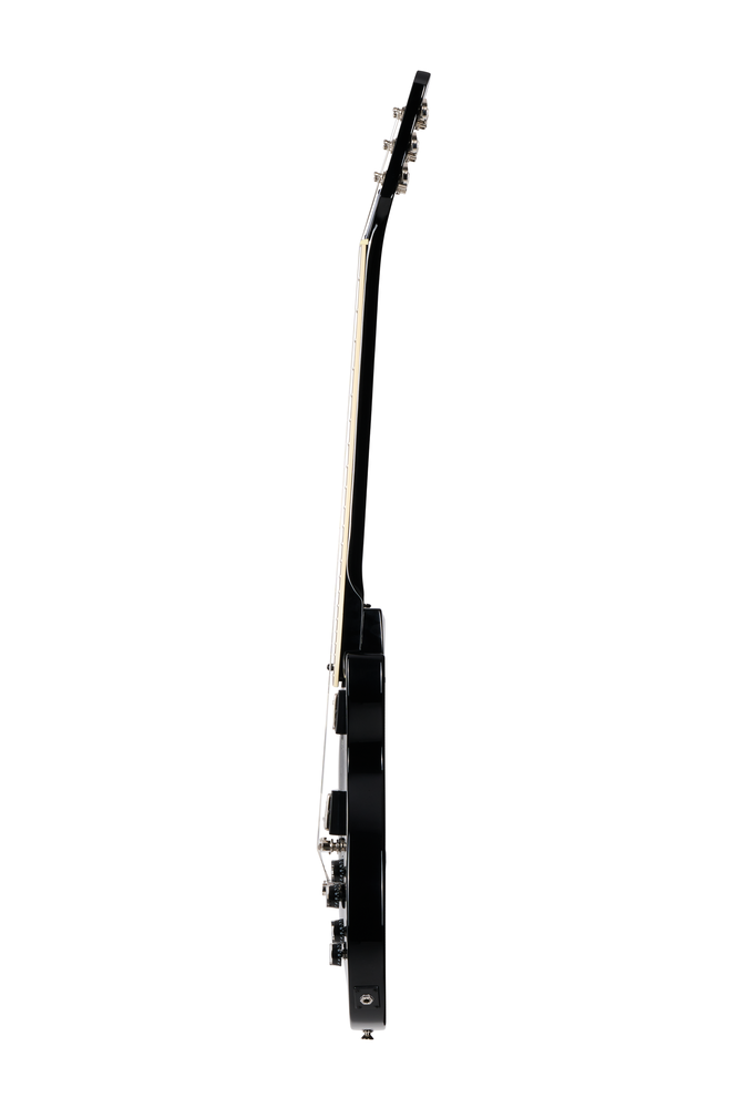 Epiphone Les Paul Tribute electric guitar in sleek ebony finish, showcasing its solid body and classic design.