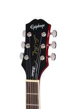Epiphone Les Paul Tribute electric guitar in Heritage Cherry Sunburst finish with a left-handed design and classic Les Paul shape.