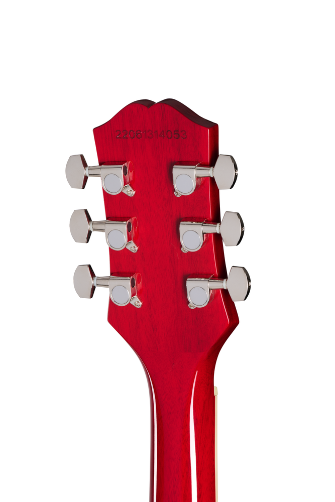 Epiphone Les Paul Tribute electric guitar in Hetg Cherry Sunburst finish, left-handed model with classic Les Paul design.