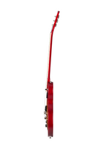 Electric guitar with Hetg Cherry Sunburst finish, Epiphone Les Paul Tribute model, left-handed design, solid body and dual humbucker pickups.