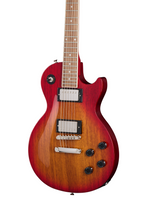 Epiphone Les Paul Tribute electric guitar in Heritage Cherry Sunburst finish, showing the body and neck with gold hardware details.