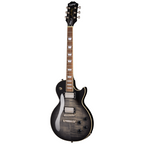 Epiphone Les Paul Tribute Plus electric guitar in ebony burst finish with gold hardware and humbucking pickups.