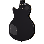 Epiphone Les Paul Tribute Plus electric guitar in ebony burst finish with chrome hardware and dual humbucker pickups.