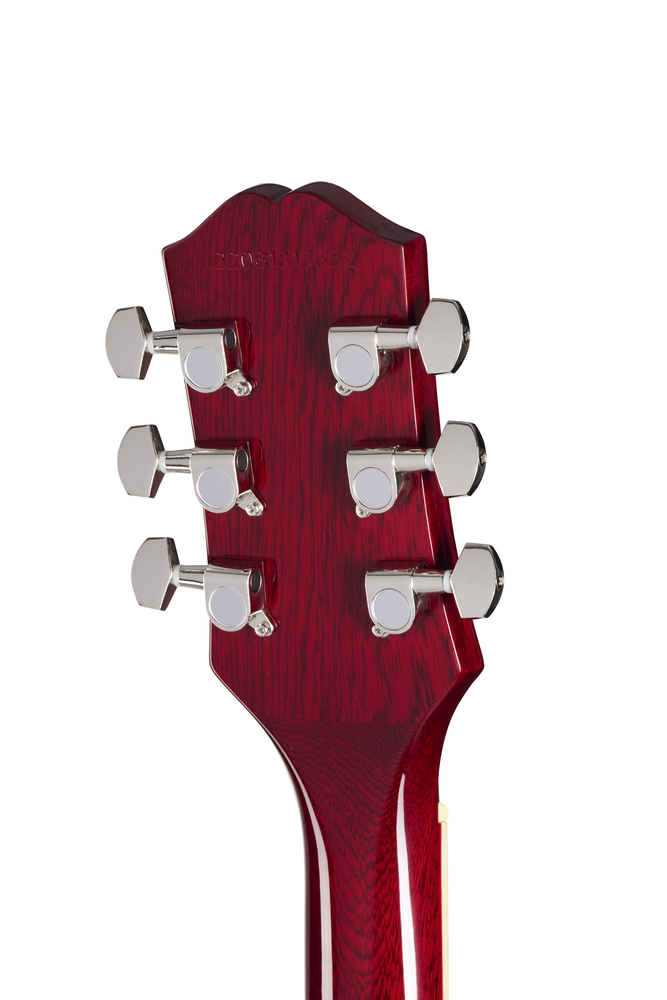 Epiphone SG Tribute Electric Guitar in cherry finish with double-cutaway body and chrome hardware.