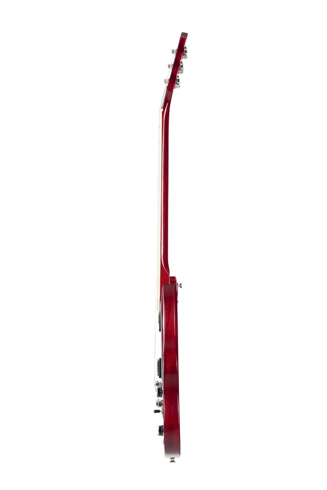Epiphone SG Tribute electric guitar in cherry finish with double-cutaway body and chrome hardware.