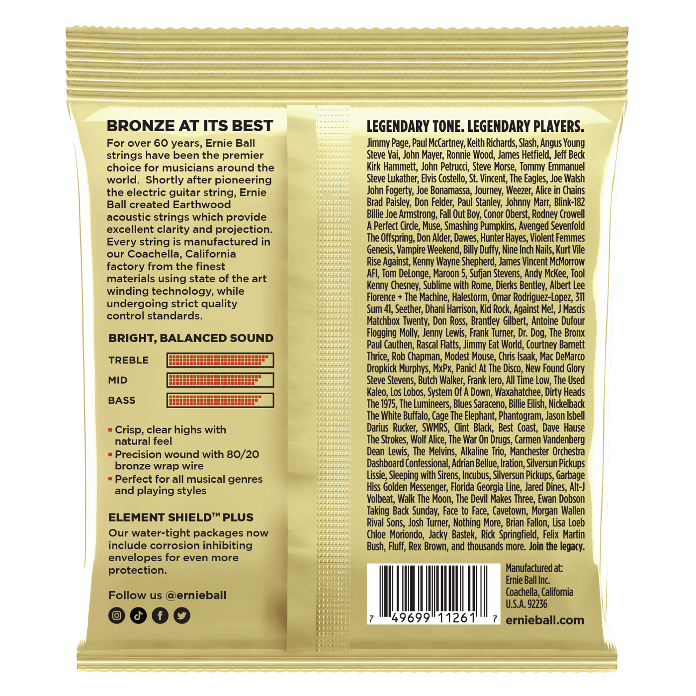 Ernie Ball Earthwood Medium 80/20 Bronze Acoustic Guitar Strings 3-Pack 13-56