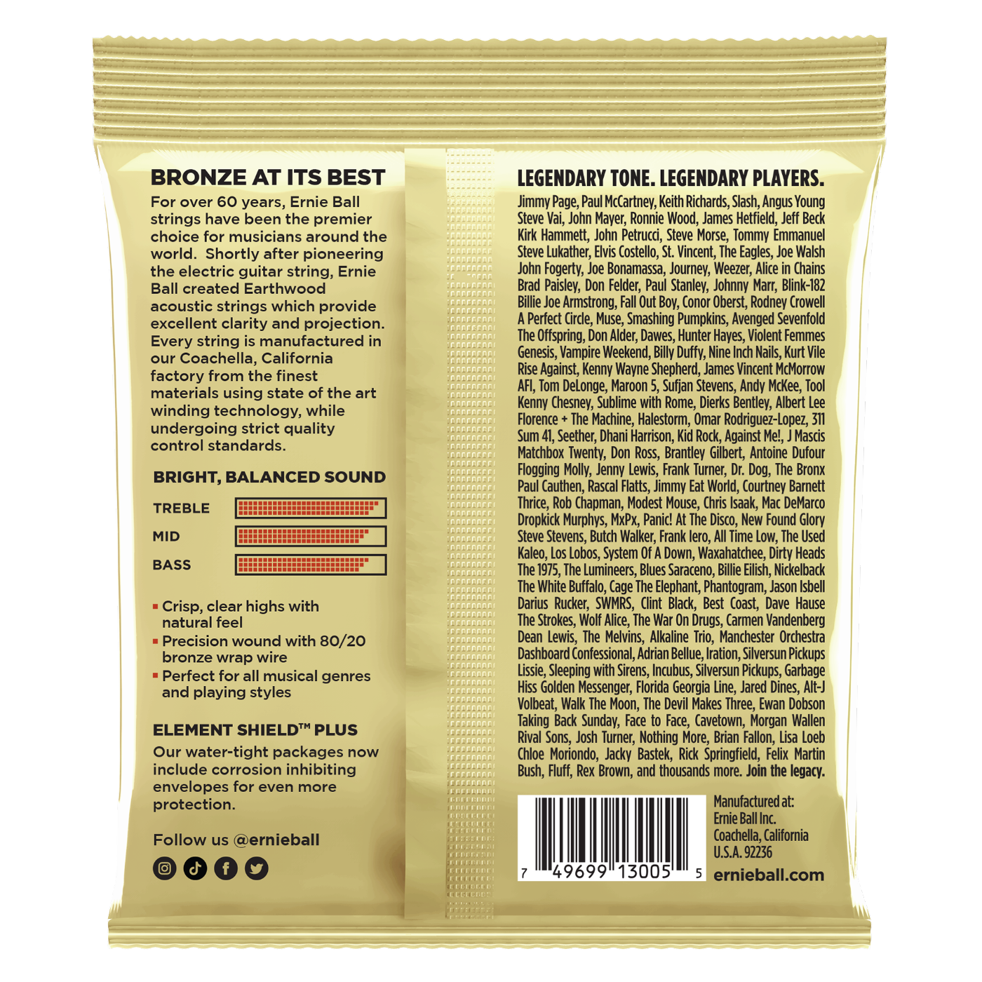 Ernie Ball Earthwood Custom Medium 80/20 Bronze Acoustic Guitar Strings 3-Pack 12.5-56