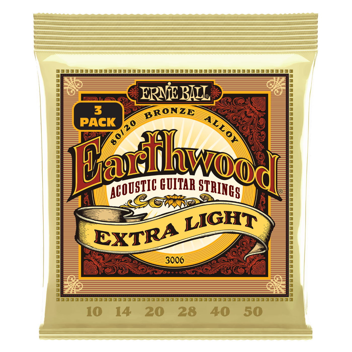 Ernie Ball Earthwood Extra Light 80/20 Bronze Acoustic Guitar Strings 3-Pack 10-50