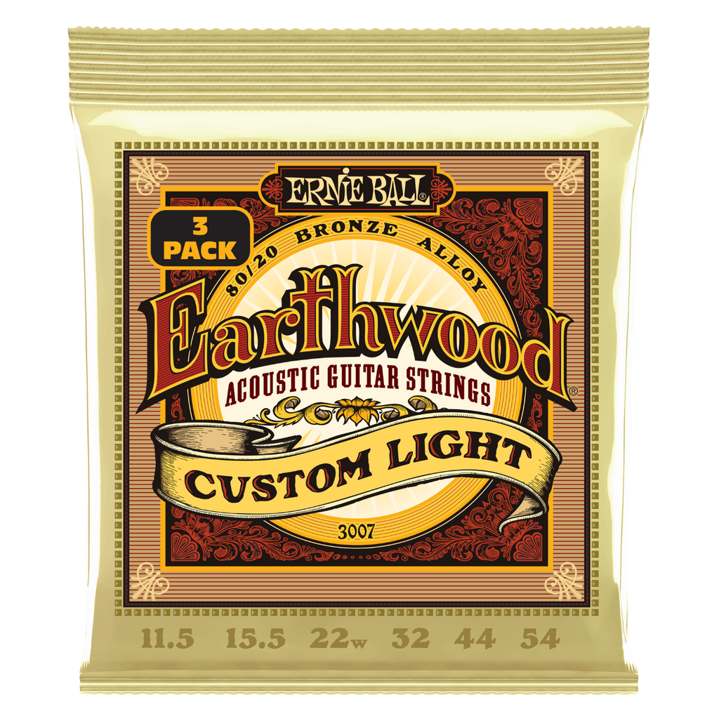 Ernie Ball Earthwood Custom Light 80/20 Bronze Acoustic Guitar Strings 3-Pack 11.5-54