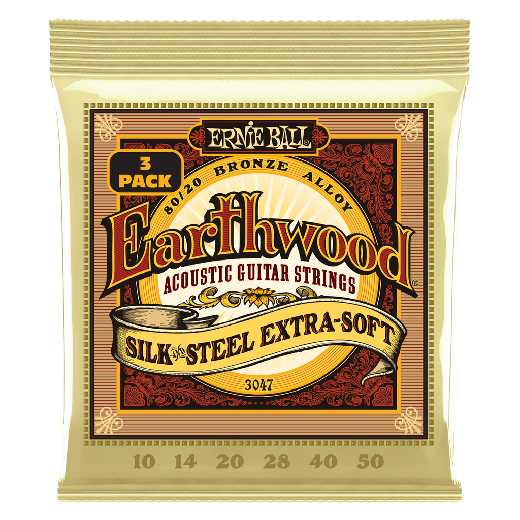 Ernie Ball Earthwood Silk and Soft Extra Soft Acoustic Guitar Strings 3-Pack 10-50