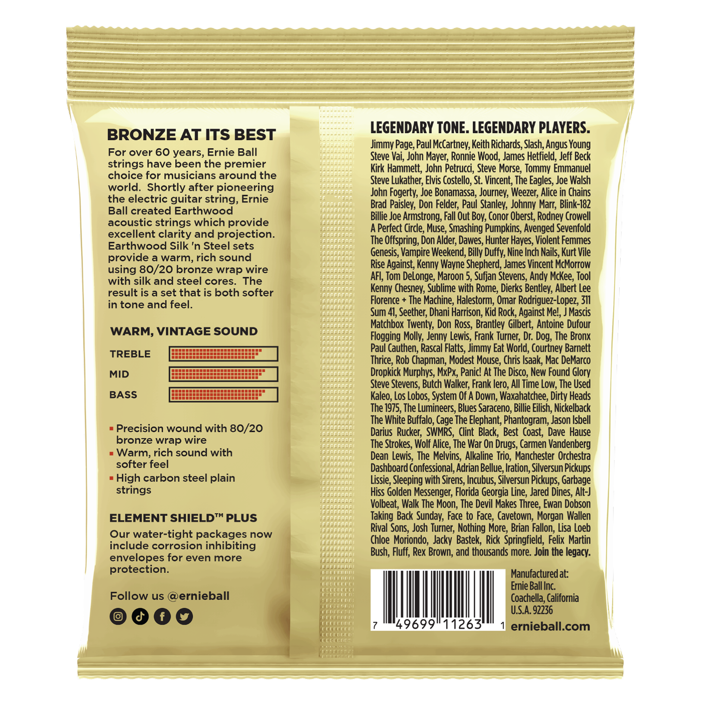 Ernie Ball Earthwood Silk and Soft Extra Soft Acoustic Guitar Strings 3-Pack 10-50