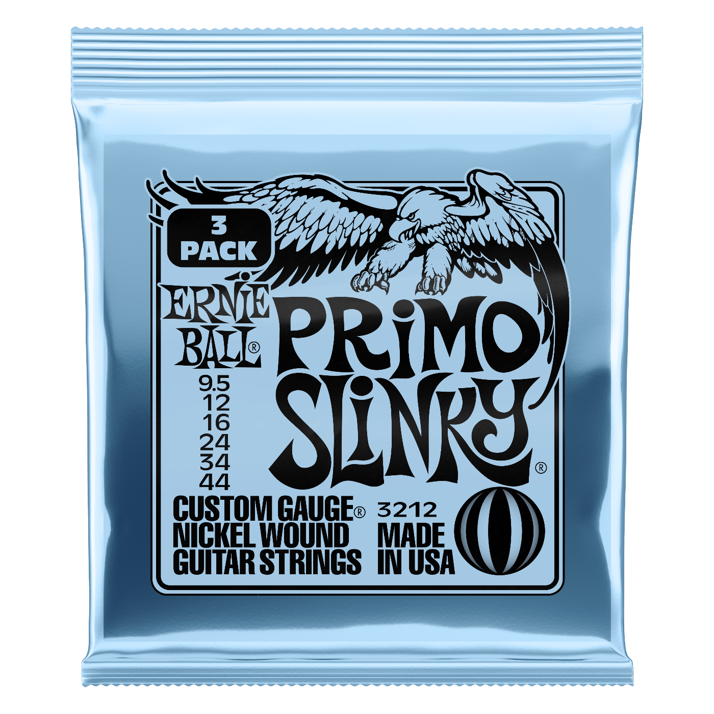 Ernie Ball Primo Slinky Nickel Wound Electric Guitar Strings 3-Pack 9.5-44