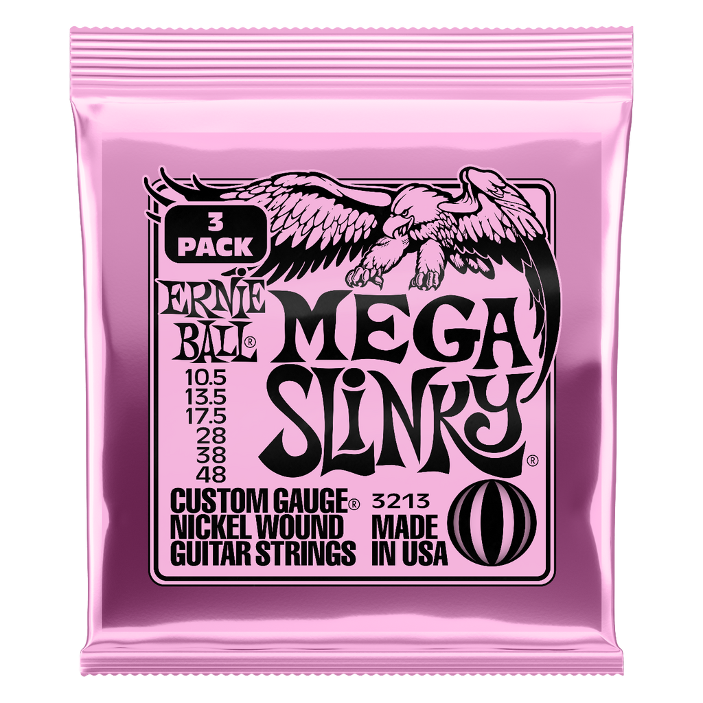 Ernie Ball Mega Slinky Nickel Wound Electric Guitar Strings 3-Pack 10.5-48