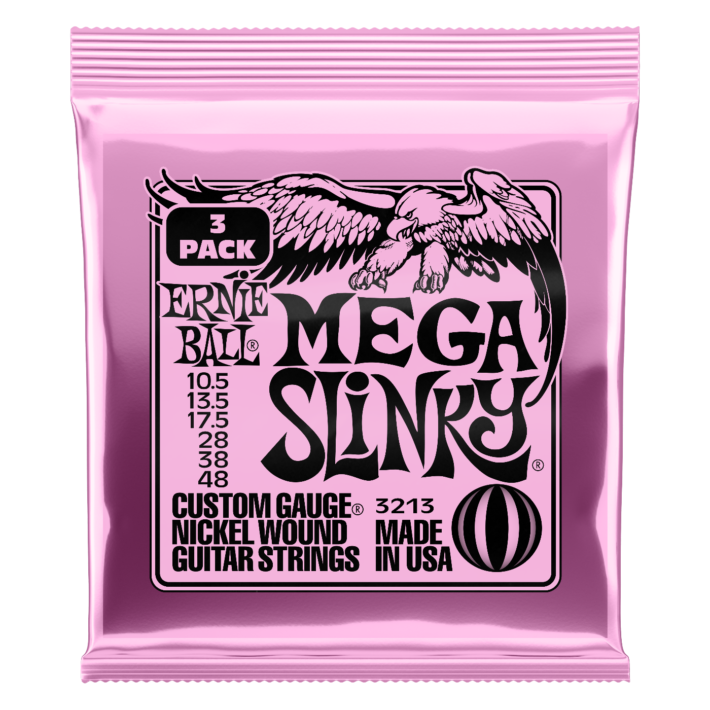 Ernie Ball Mega Slinky Nickel Wound Electric Guitar Strings 3-Pack 10.5-48