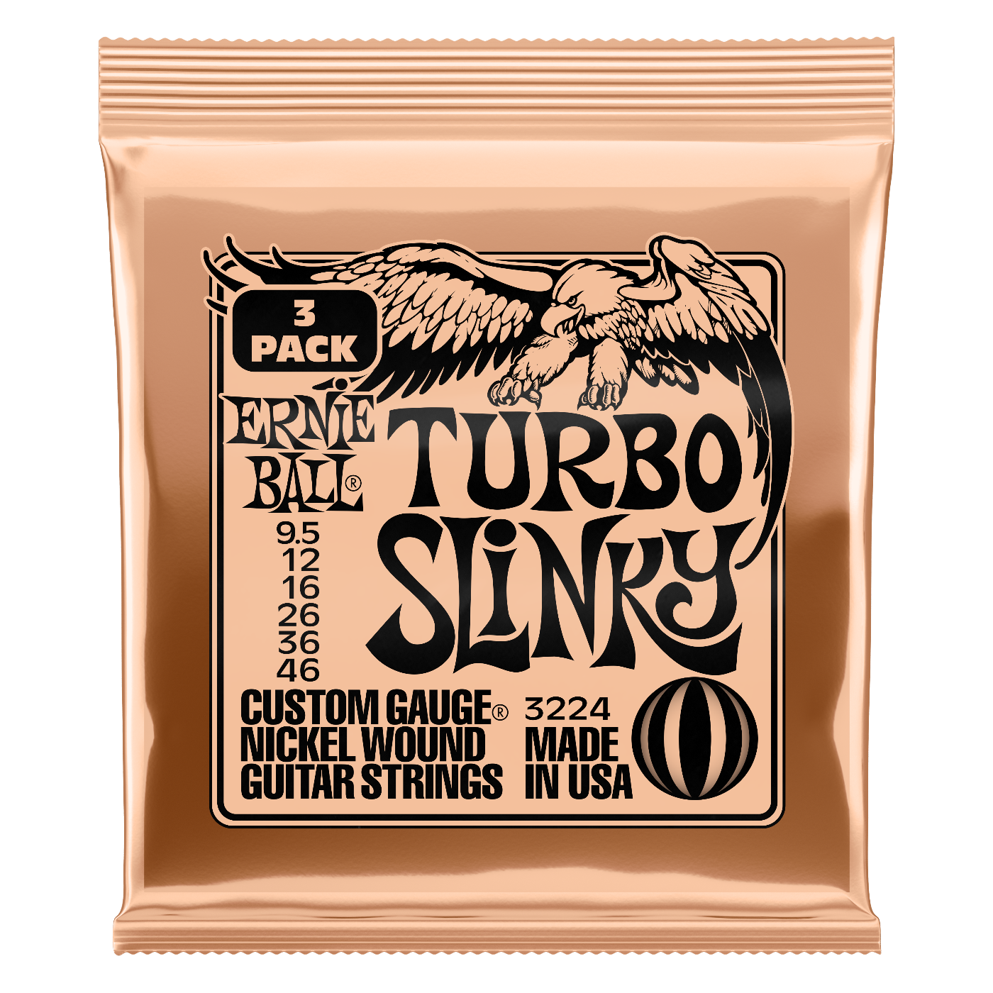 Ernie Ball Turbo Slinky Nickel Wound Electric Guitar Strings 3-Pack 9.5/46