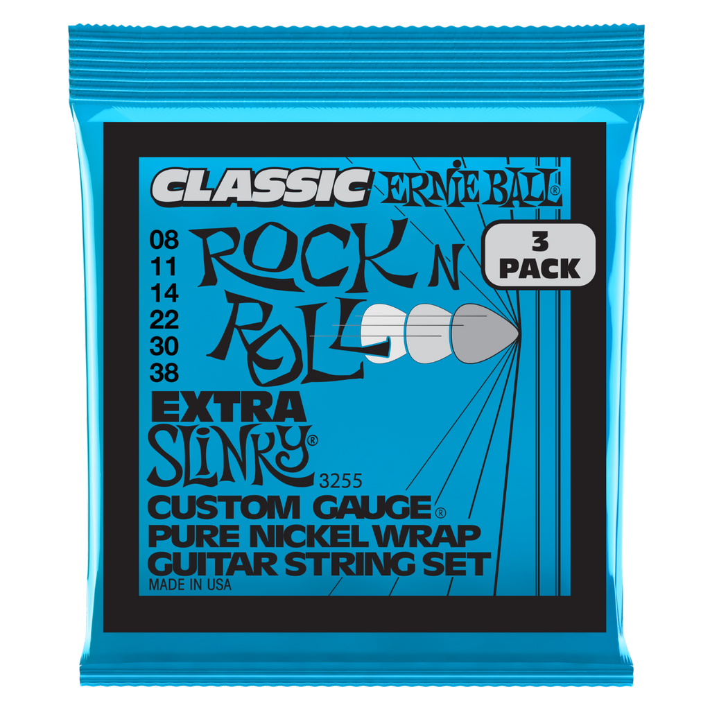 Ernie Ball Extra Slinky Nickel Wound Electric Guitar Strings 3-Pack 8-38