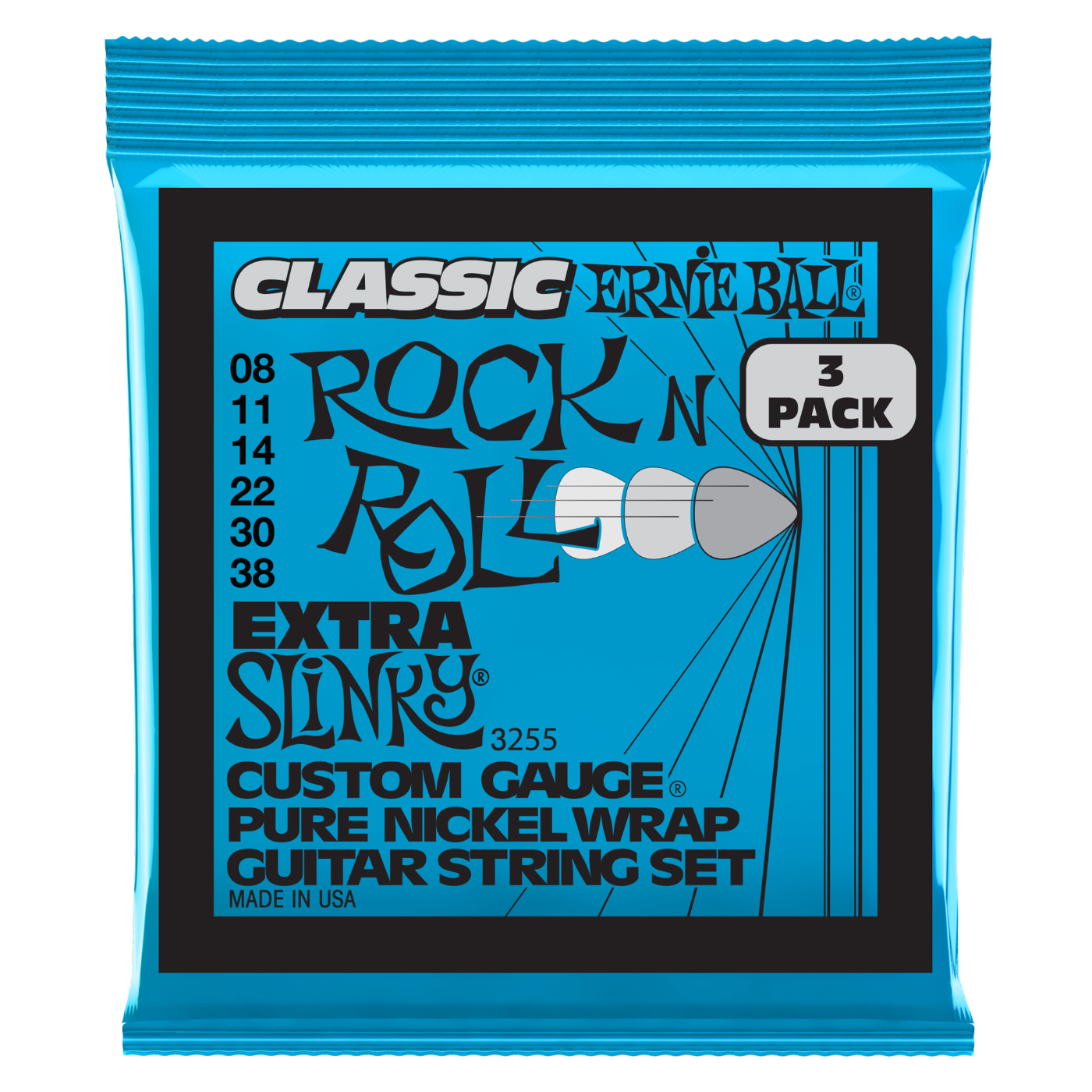 Ernie Ball Extra Slinky Nickel Wound Electric Guitar Strings 3-Pack 8-38