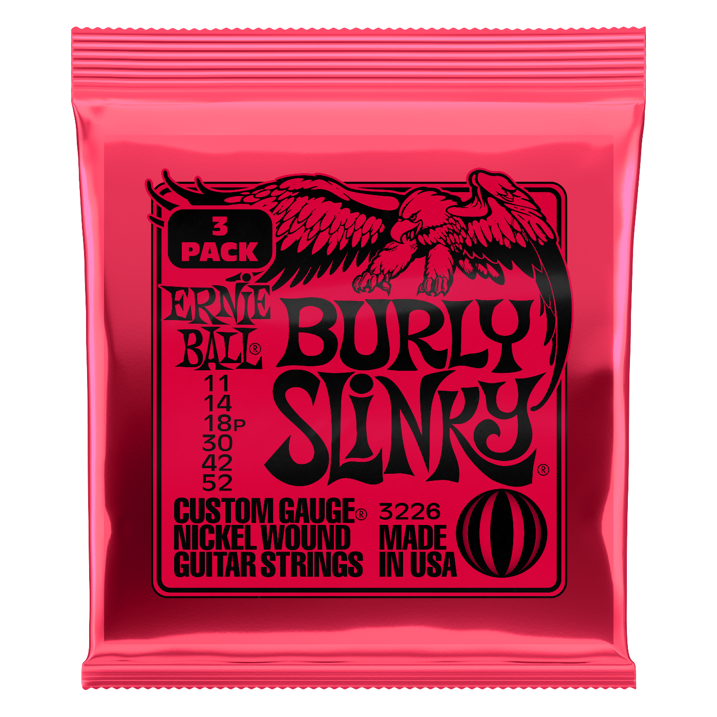 Ernie Ball Burly Slinky Nickel Wound Electric Guitar Strings 3-Pack 11-52
