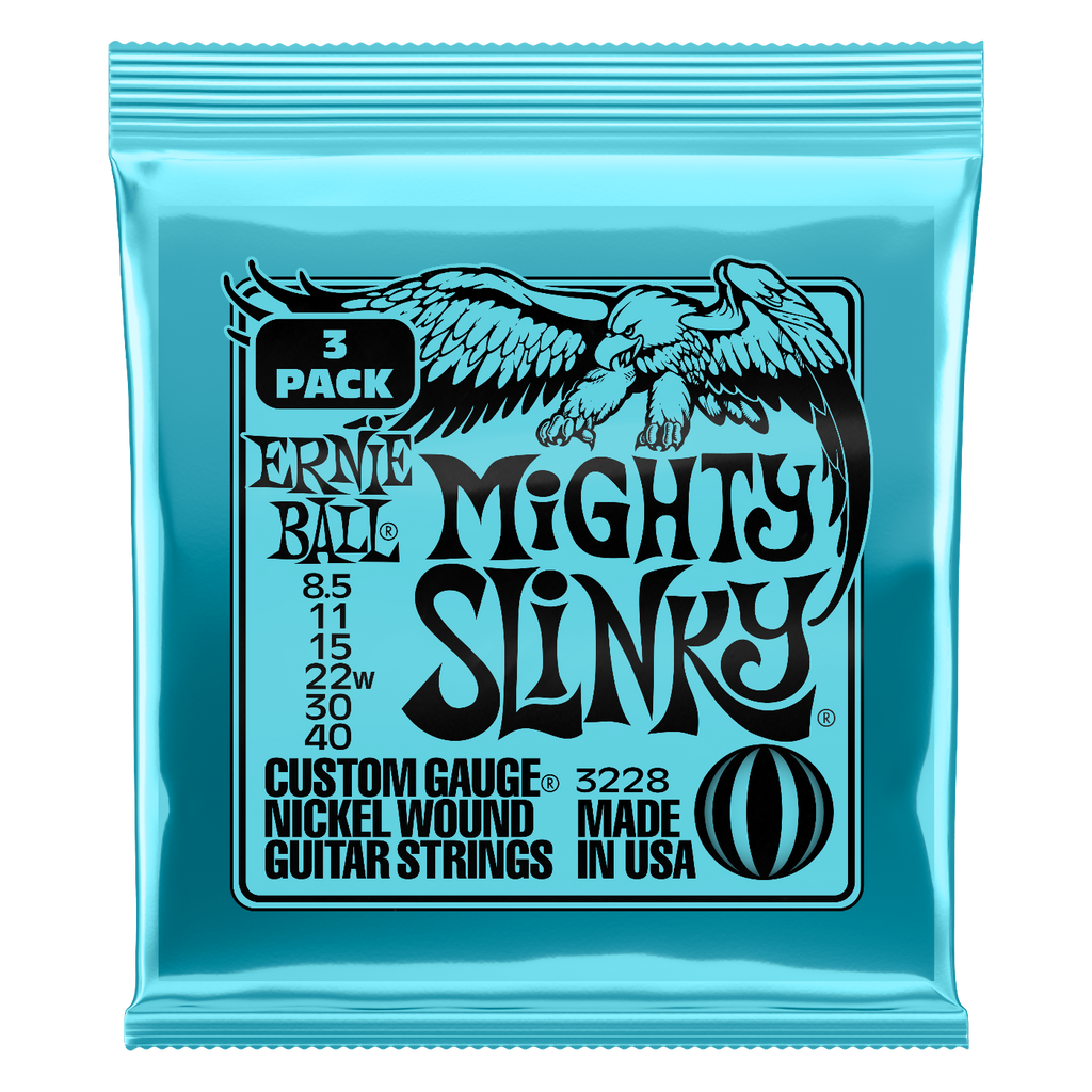 Ernie Ball Mighty Slinky Nickel Wound Electric Guitar Strings 3-Pack 8.5-40