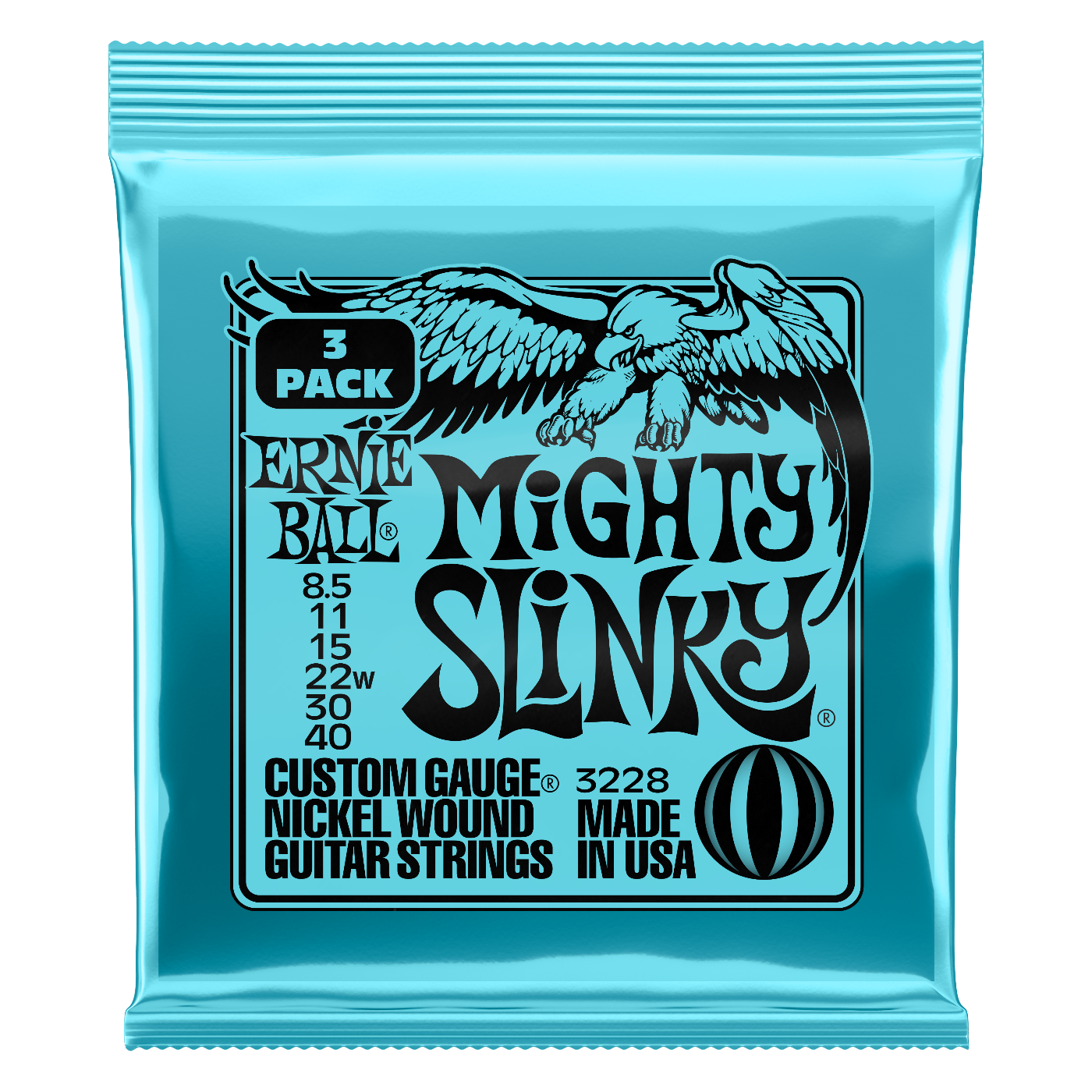 Ernie Ball Mighty Slinky Nickel Wound Electric Guitar Strings 3-Pack 8.5-40
