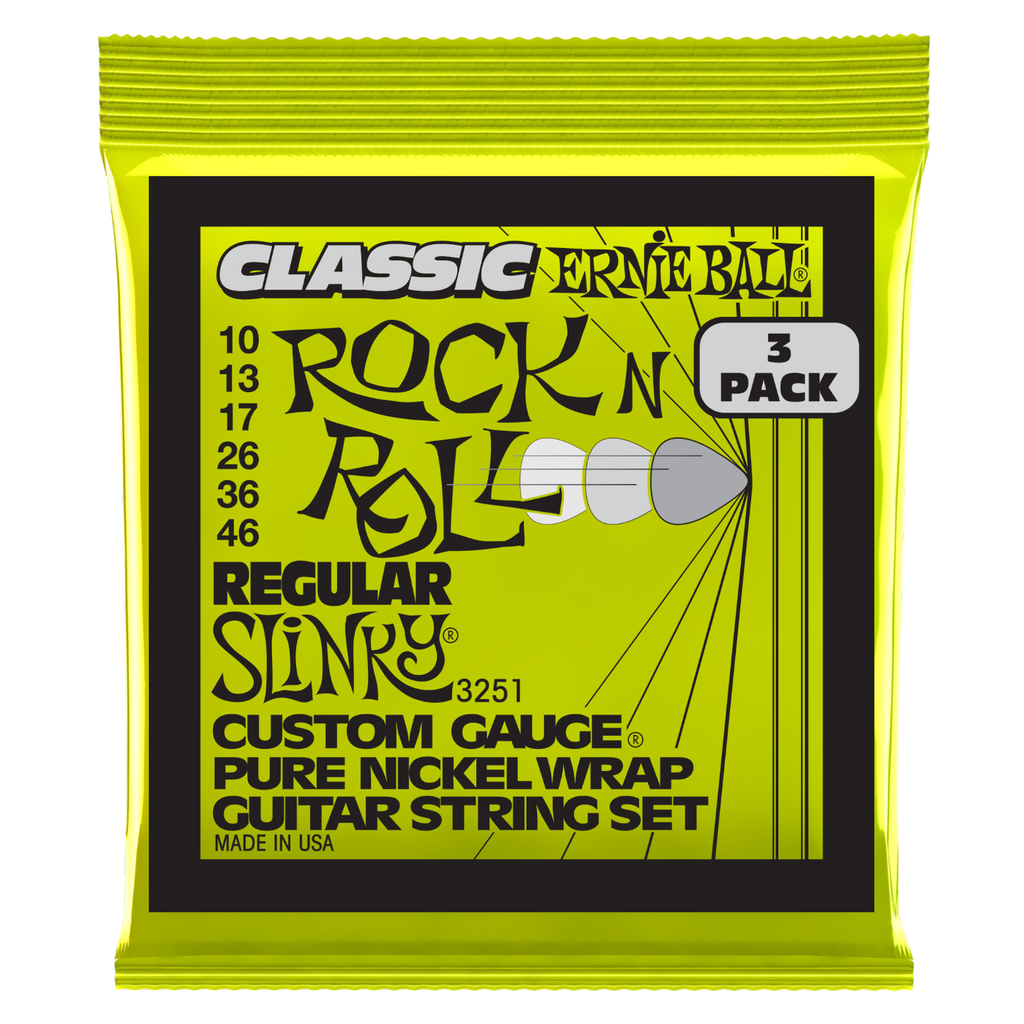 Ernie Ball Regular Slinky Classic RnR Electric Guitar Strings 3-Pack 10-46