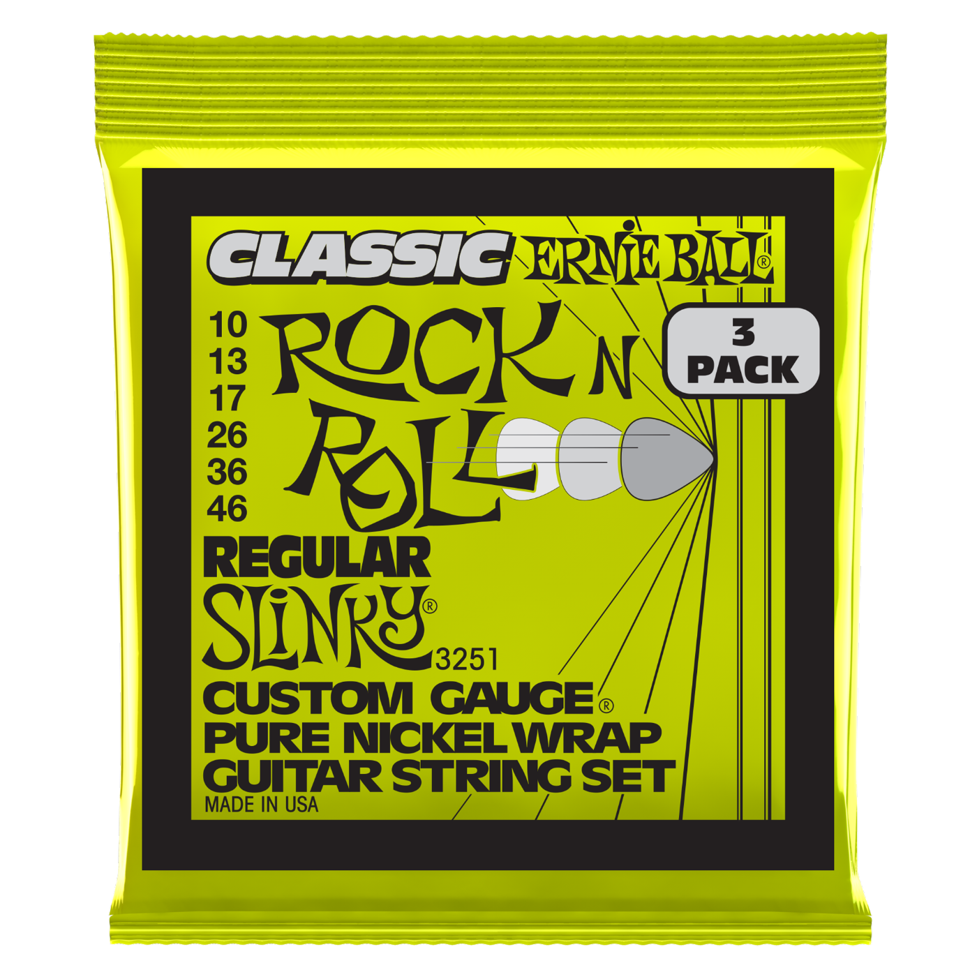 Ernie Ball Regular Slinky Classic RnR Electric Guitar Strings 3-Pack 10-46
