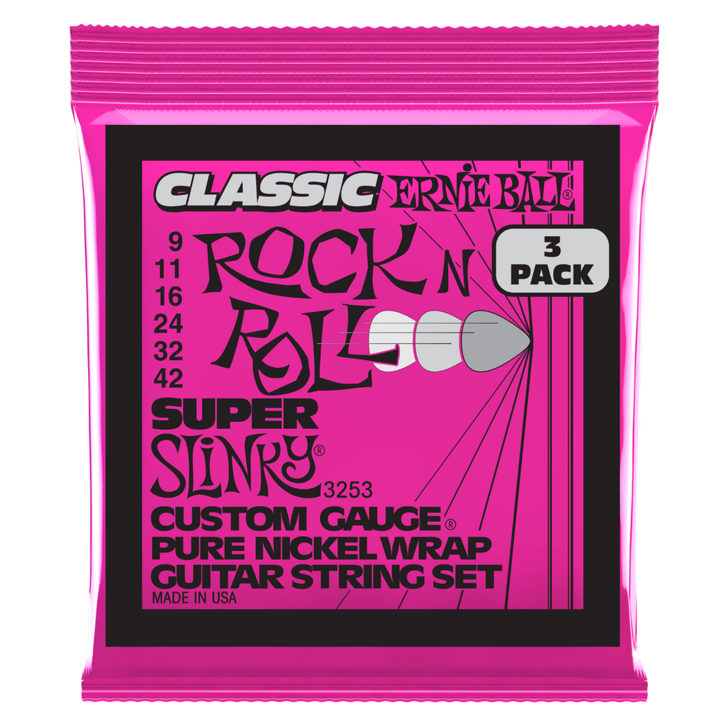 Ernie Ball Super Slinky Classic RnR Electric Guitar Strings 3-Pack 9-42