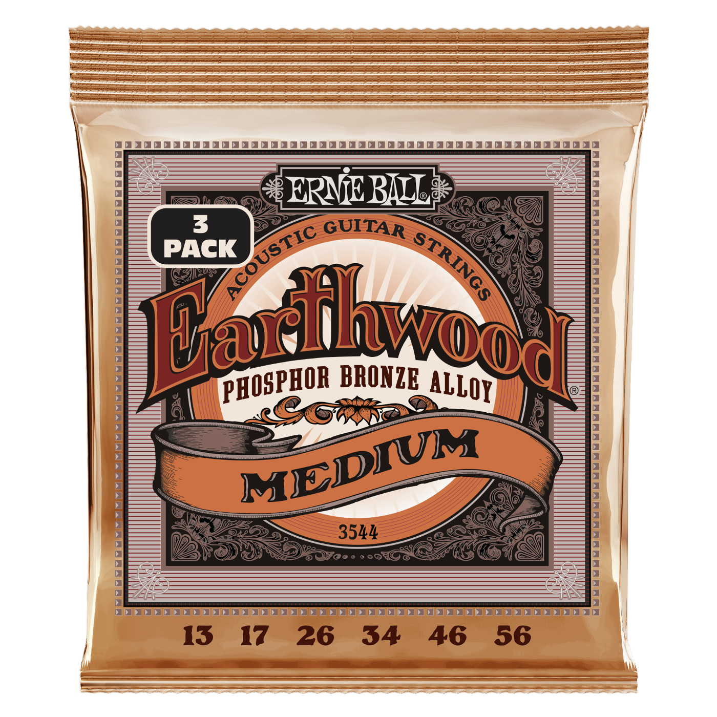 Ernie Ball Earthwood Medium Phosphor Bronze Acoustic Guitar Strings 3-Pack 13-56
