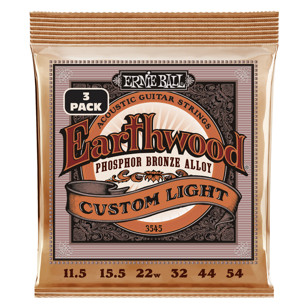 Ernie Ball Earthwood Custom Light Phosphor Bronze Acoustic Guitar Strings 3-Pack 11.5-54