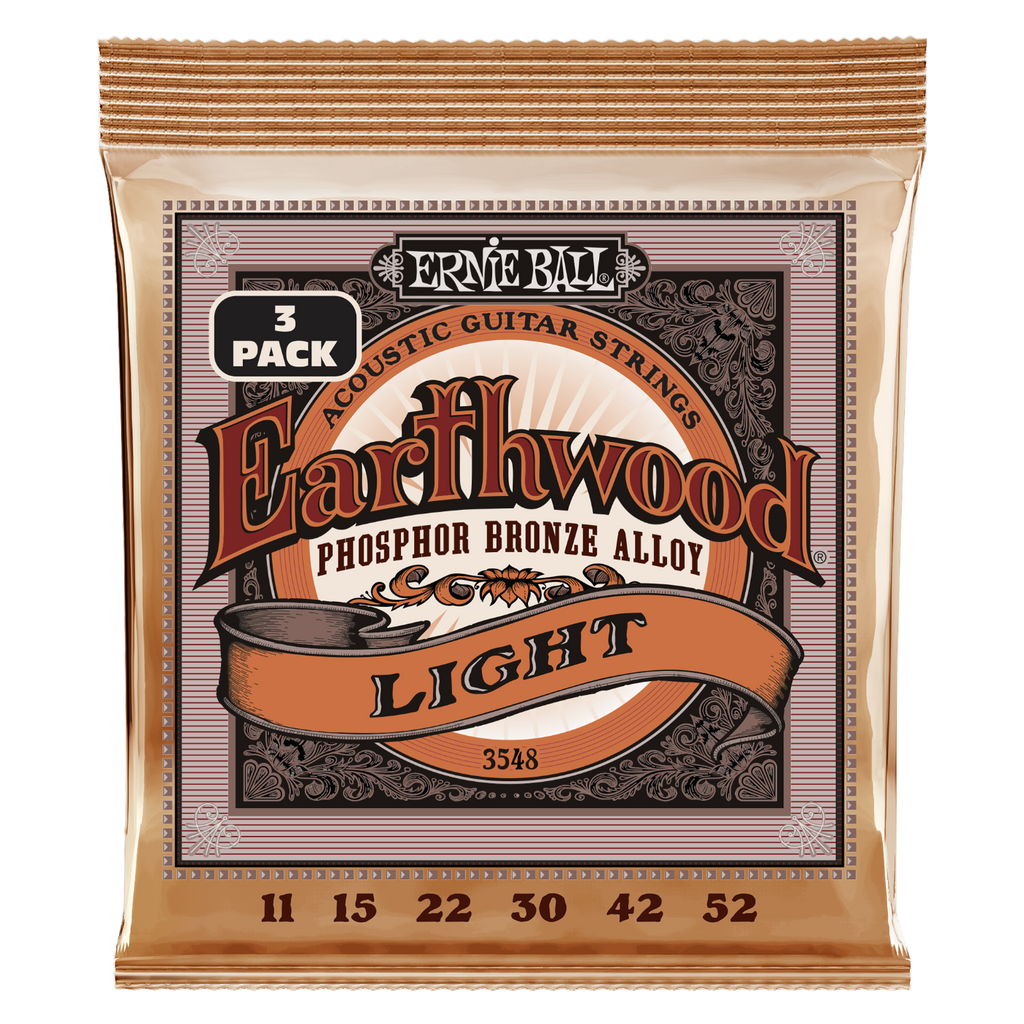 Ernie Ball Earthwood Light Phosphor Bronze Acoustic Guitar Strings 3-Pack 11-52
