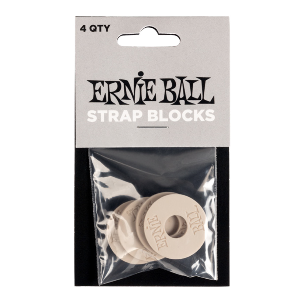 Ernie Ball Grey Guitar Strap Blocks 4-pack, guitar accessory for strap stability, shown in a close-up image.