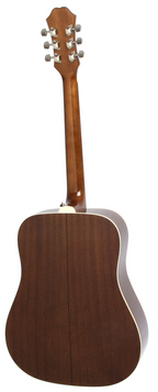 Epiphone DR100 acoustic guitar in natural finish, featuring a full-sized body, steel strings, and a classic design.