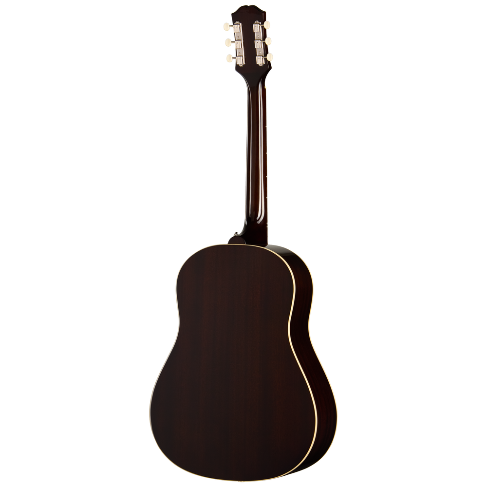 Epiphone J45 Studio acoustic guitar in vintage sunburst finish, with a dreadnought body and natural wood grain visible.