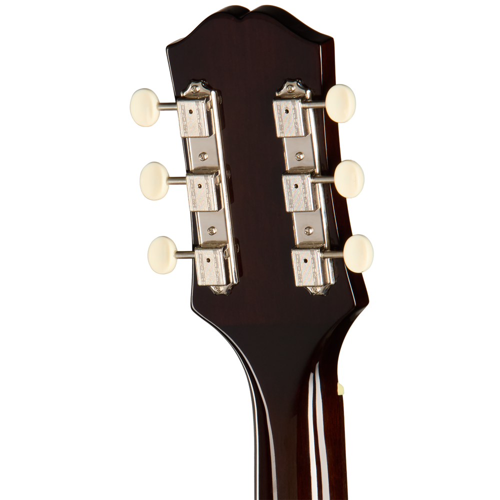 Epiphone J45 Studio acoustic guitar in vintage sunburst finish, showcasing its dreadnought body and natural wood grain.