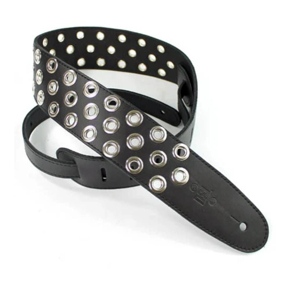 DSL Straps Metal Series Stud Metal Leather Guitar Strap - Eyelets Black