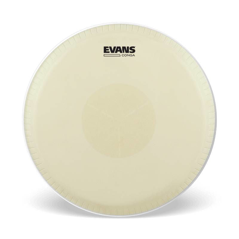 Evans Tri-Center Extended Collar Conga Drum Head for 11-inch congas, black with reinforced edges, designed for professional percussion.
