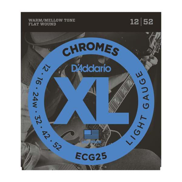 D'Addario ECG25 Electric Guitar Strings 12-52 Chromes Flat Wound Light